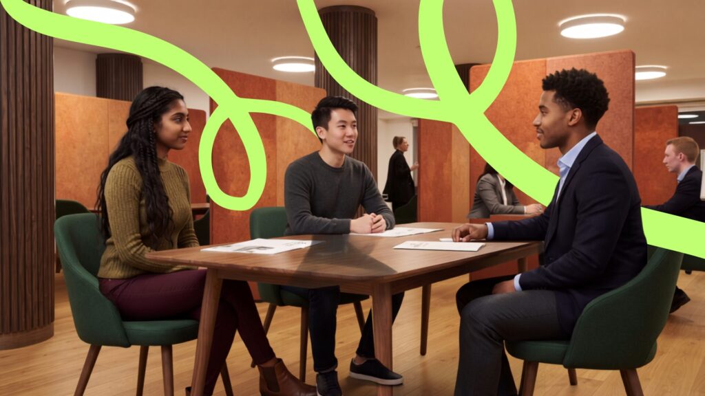 Best MMI Interview Prep Options in Canada (2026): How to Choose the Right Coach A guy in an MMI station. With two persons asking questions, a guy and a girl for the article about MMI Interview prep in Canada